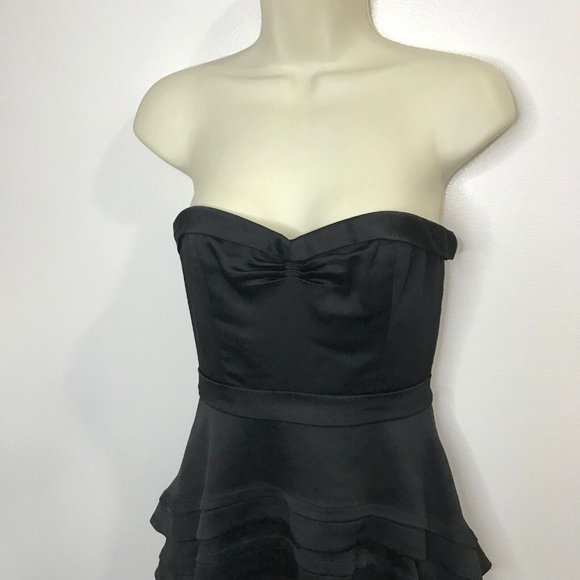 BCBGMaxAzria Aurelia Black Dress Size 02 Strapless Sweetheart Satin Mini - Picture 3 of 10